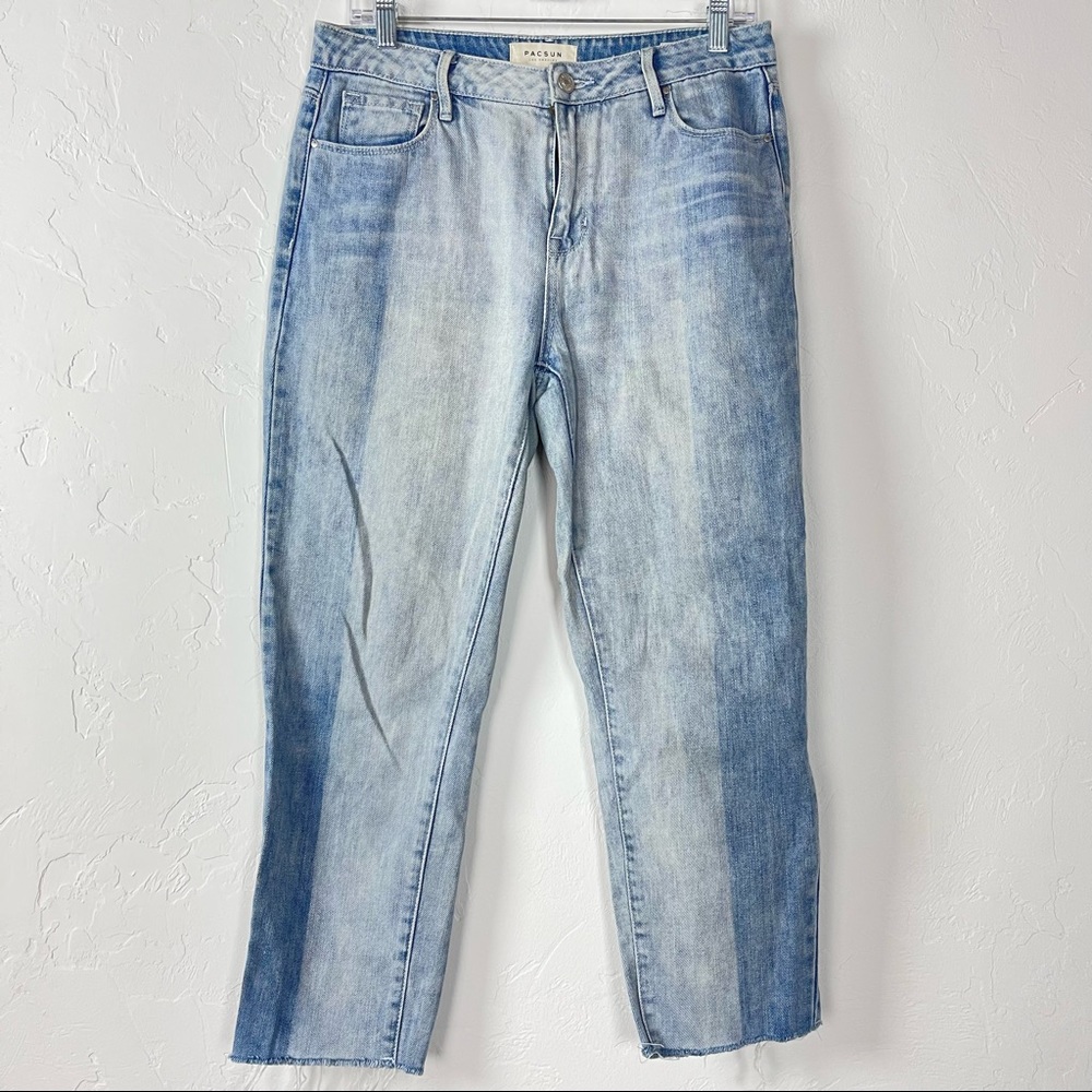 Pacsun Jeans Skinny Straight Two Tone Colorblock Acid Blue Wash Light Frayed 90s